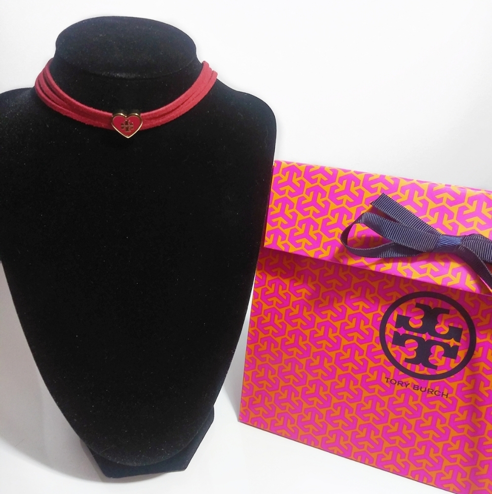 Authentic Tory Burch Heart Charm Choker Necklace